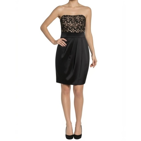 White House Black Market Dress SZ 2 Black Sheath Mini Floral Lace Cocktail Party - Picture 1 of 14